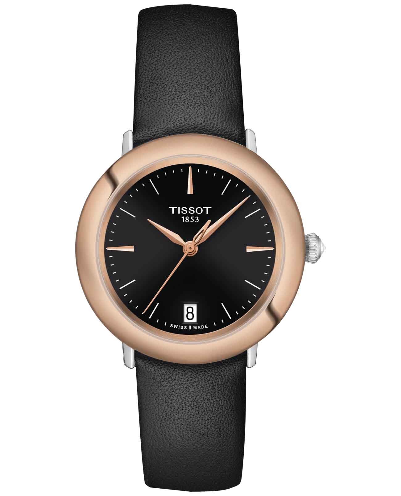 Tissot Tissot T-Gold Glendora T929.210.46.051.00  T9292104605100 кварцевые женские часы черный циферблат, браслет кожаный — вид спереди